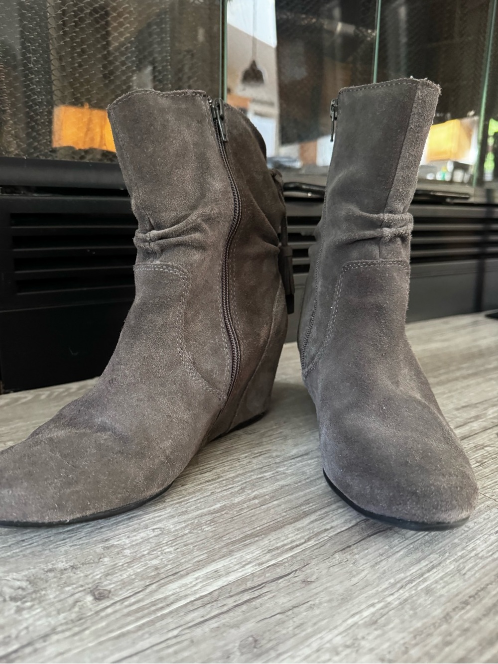 White Mountain Gray Suede Ankle Booties with Wedge Heel